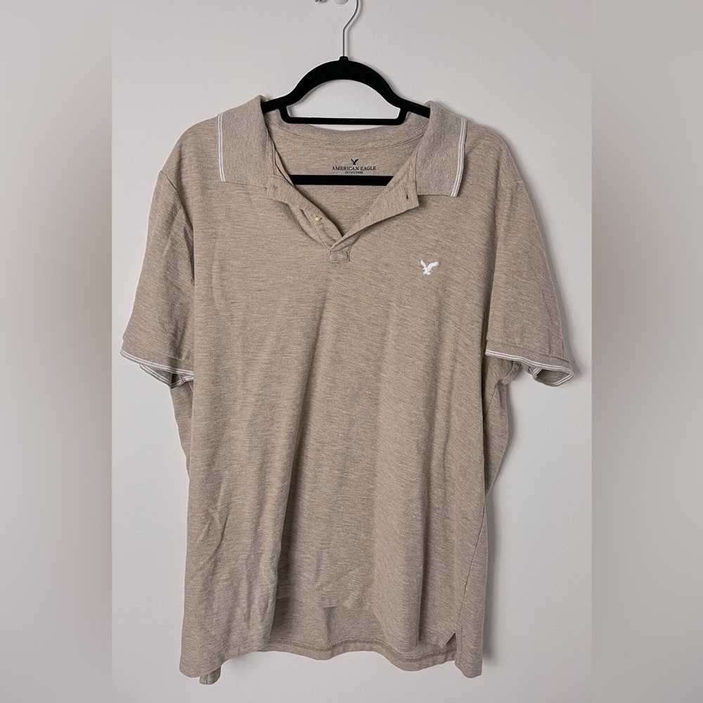 American Eagle Outfitters Men's Beige Polo Shirt
